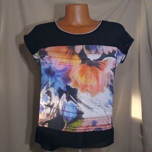 Edista Sheer Floral Short Sleeve Top Women's Size Small